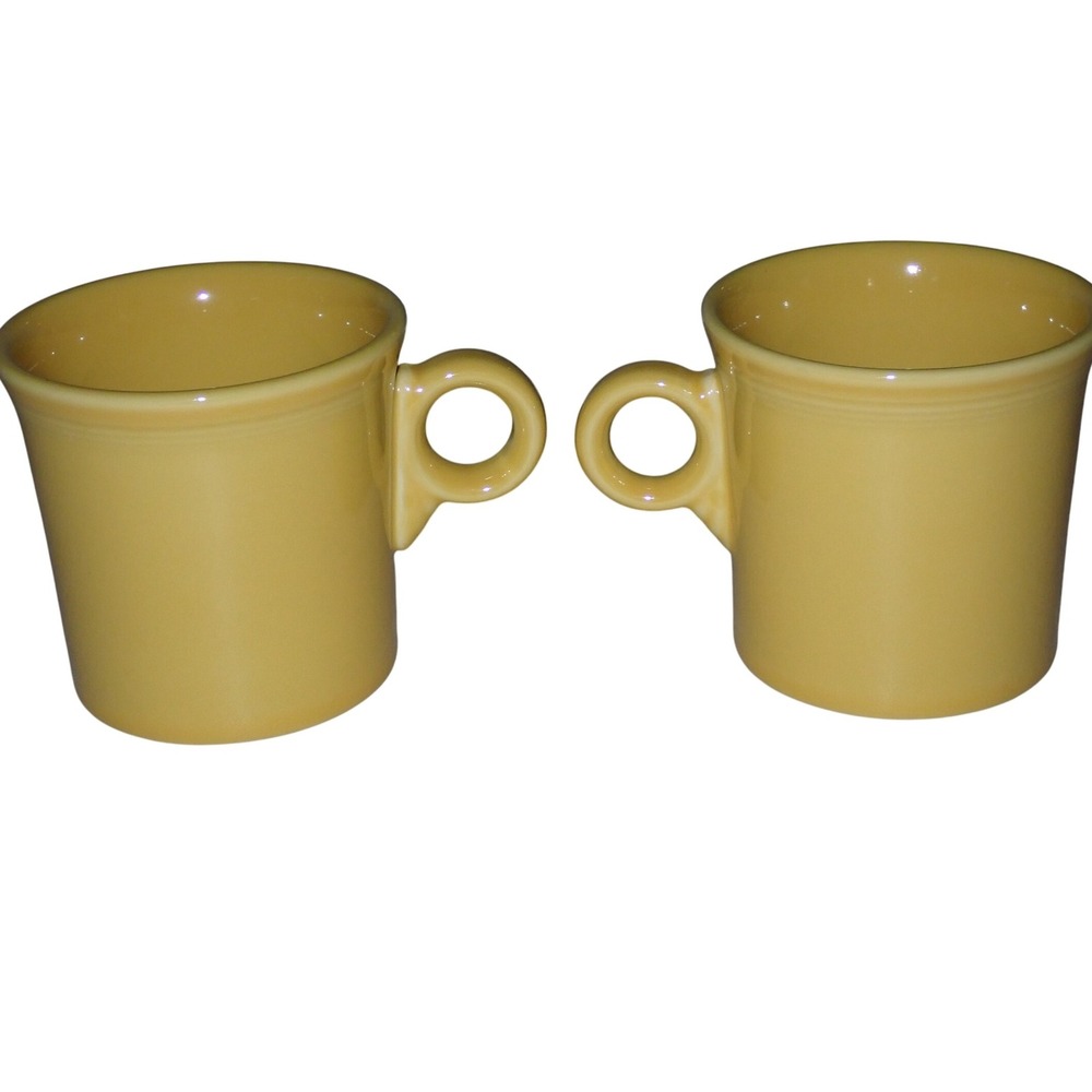 2 HLC Fiesta Fiestaware Yellow Tom‎ & Jerry O Ring Handle Coffee Cups Mugs Mug
